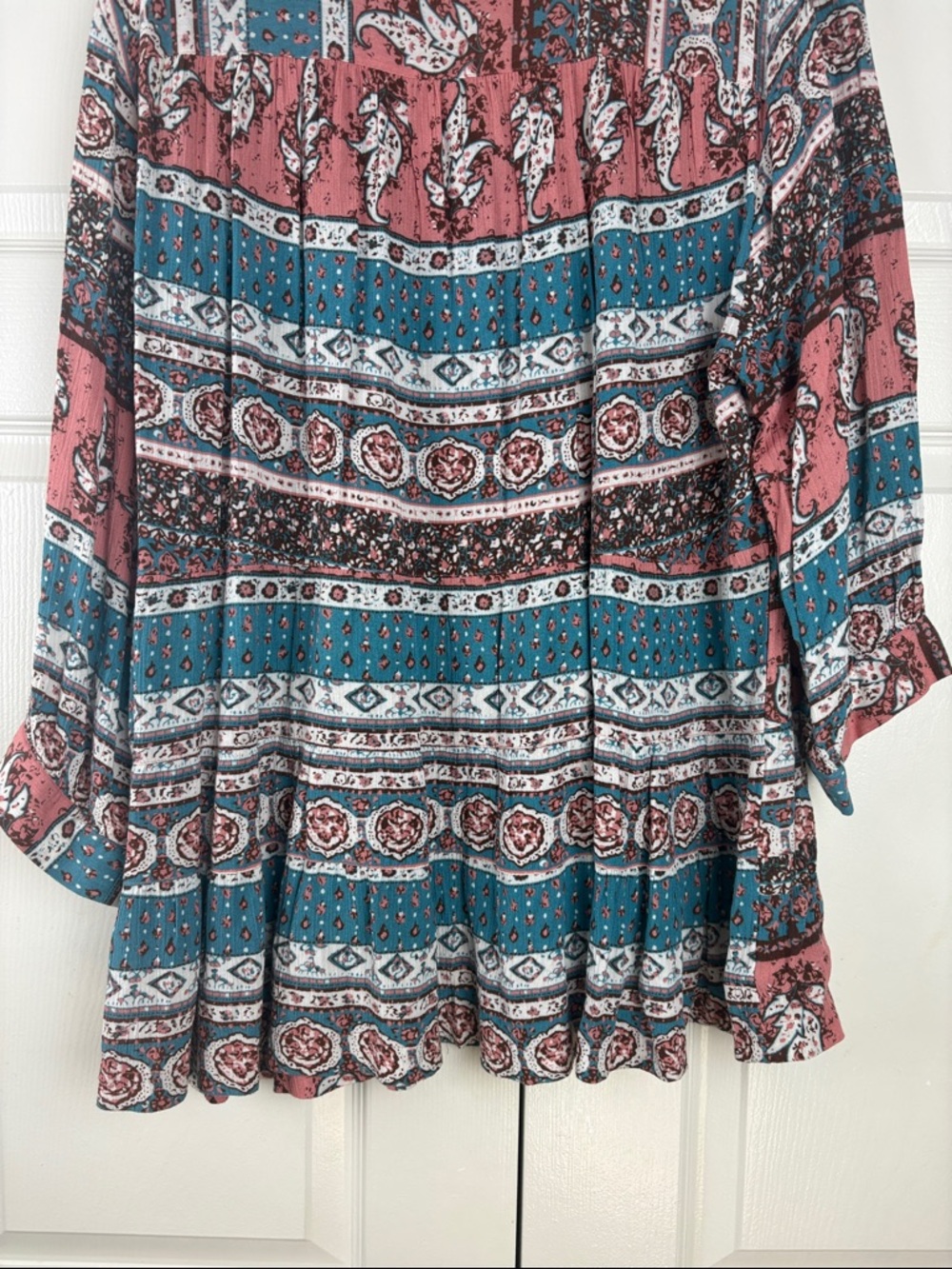Bit &Bridle Boho Paisley Peplum Blouse XL Flowy Festival Top Pink Teal - Picture 7 of 8
